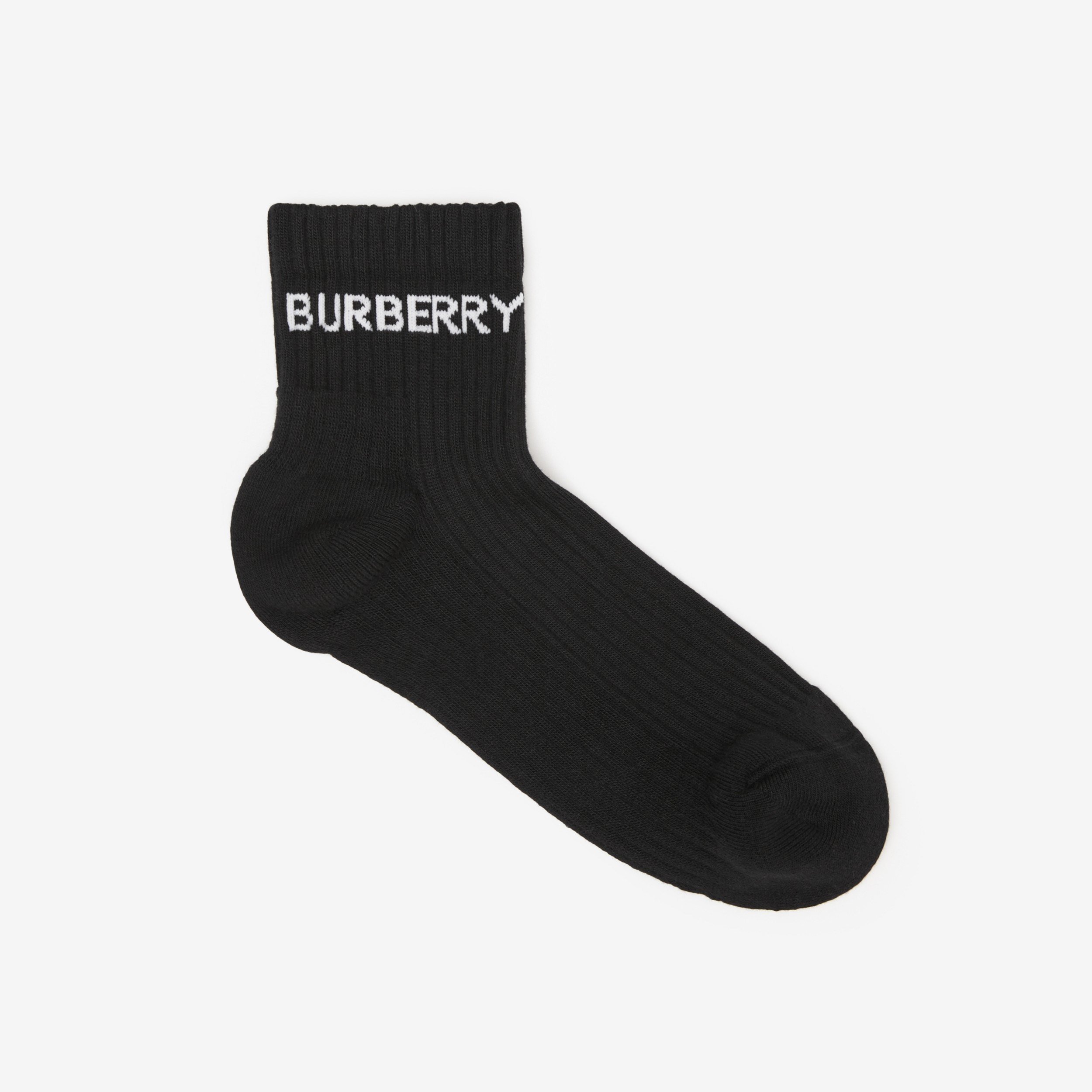 Logo Intarsia Technical Stretch Cotton Ankle Socks in Black | Burberry®  Official