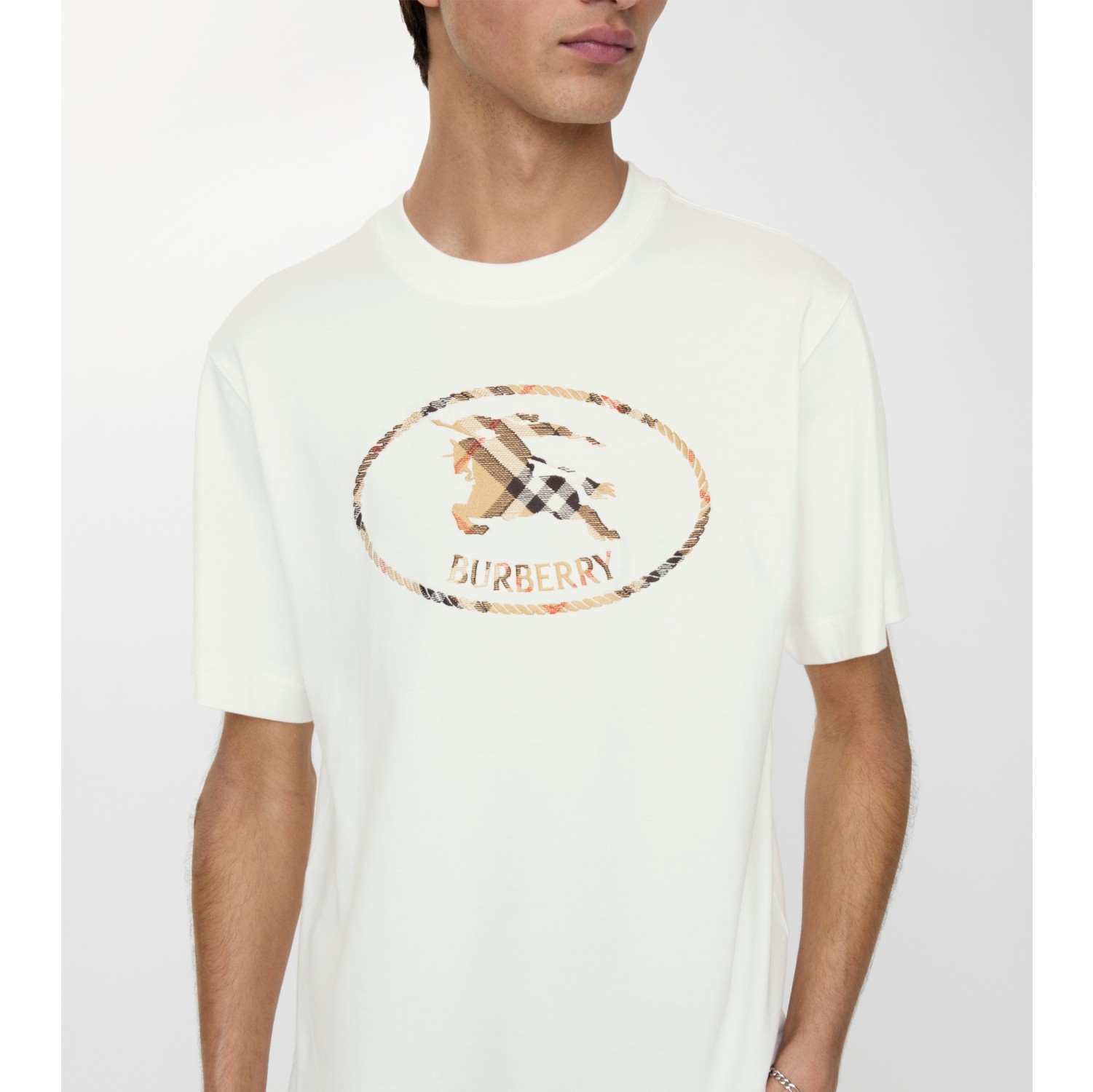 Check Knight Stamp Cotton T-shirt in Chalk white