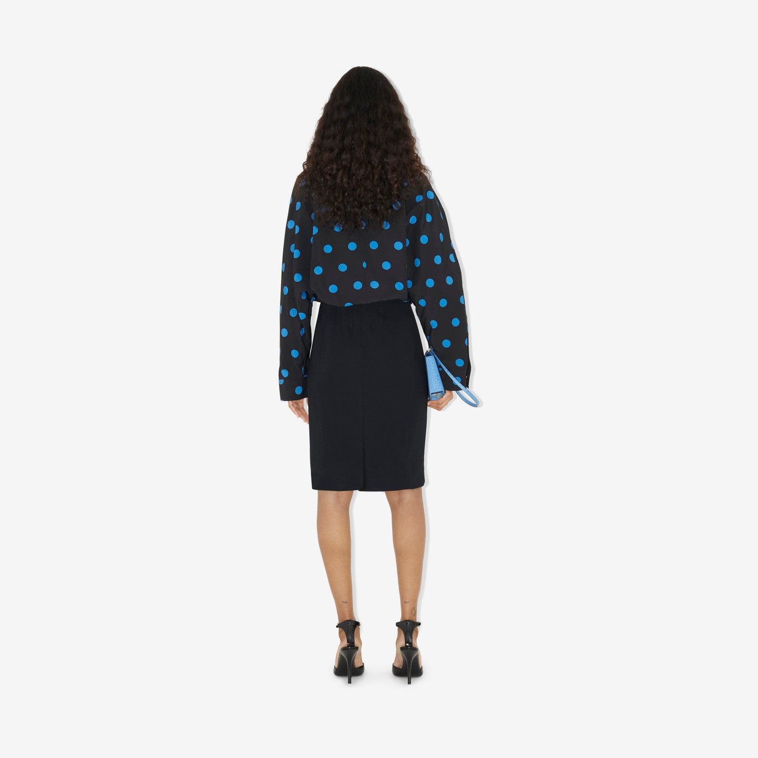 Polka Dot Nylon Jacquard Funnel Neck Jacket in Vivid Blue - Women | Burberry® Official
