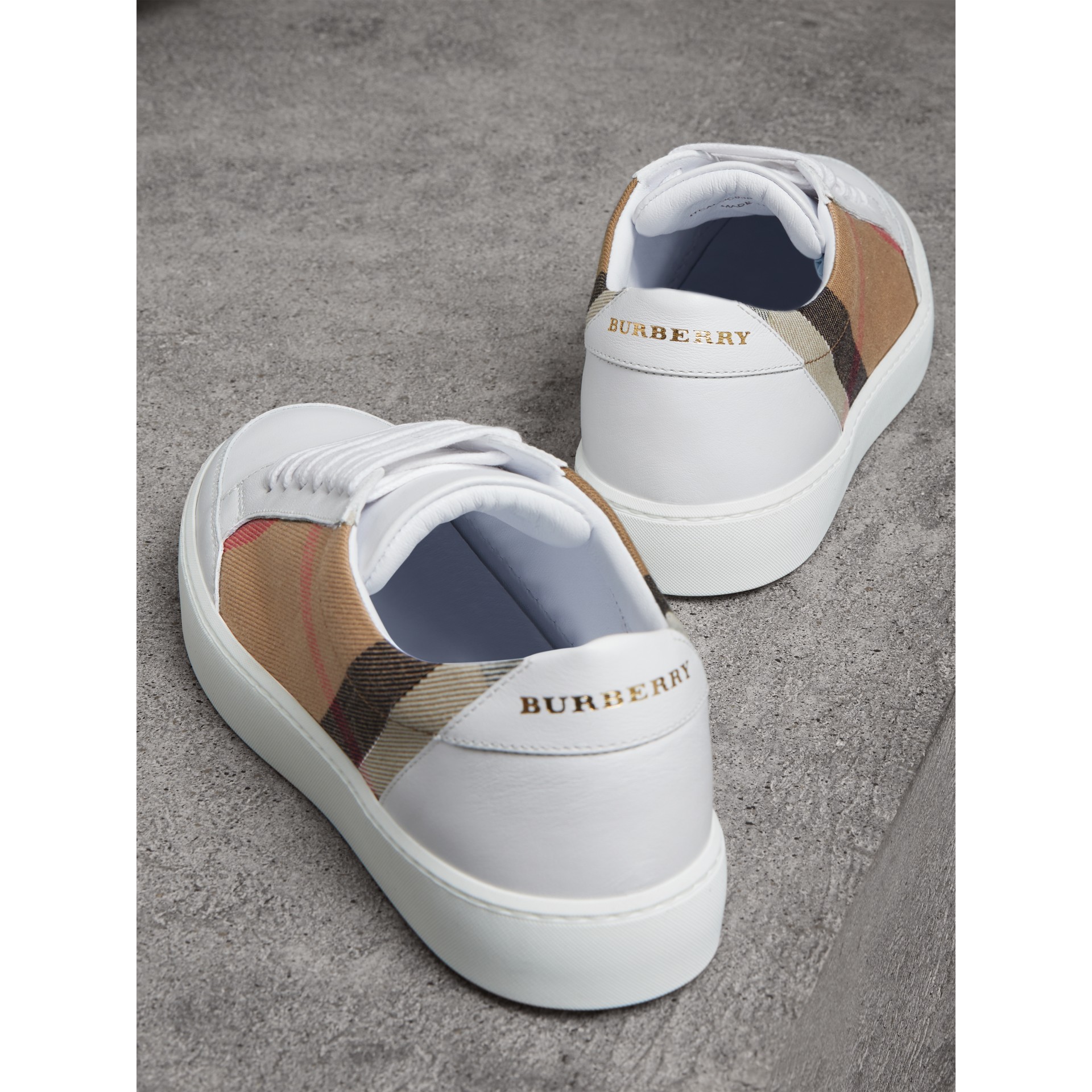 burberry salmond leather and cotton sneakers