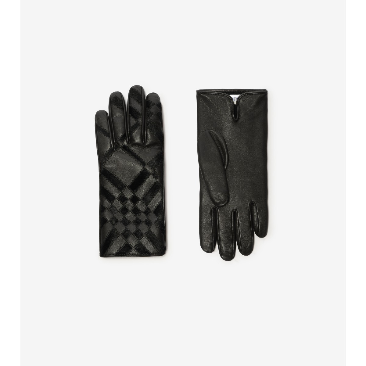  Check Intarsia Leather Gloves