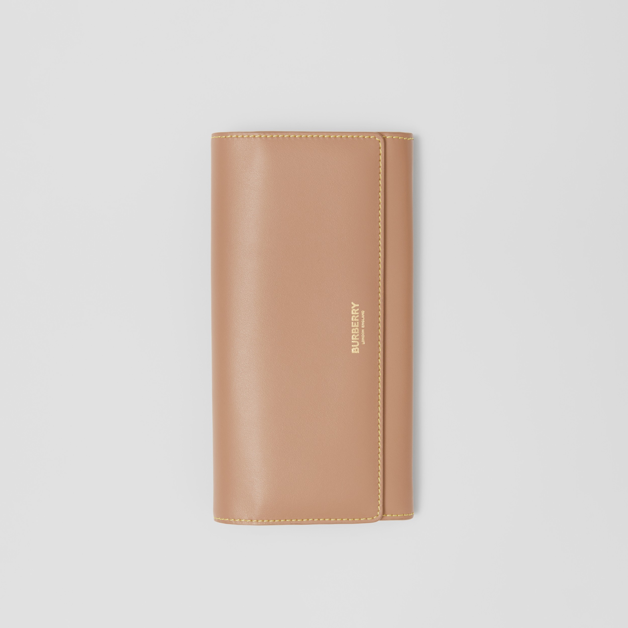 Topstitched Two Tone Leather Continental Wallet In Camel Women Burberry