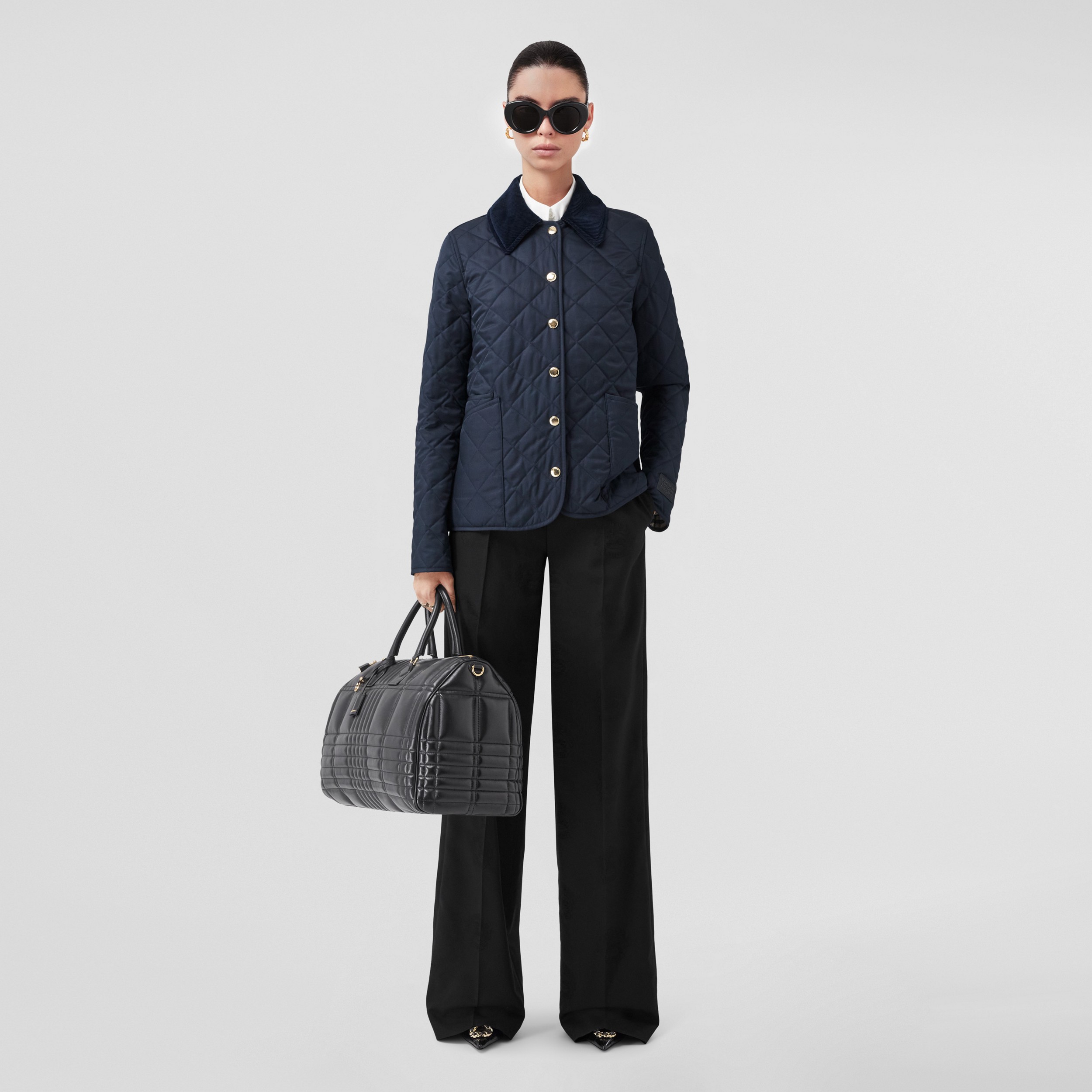 Corduroy Collar Diamond Quilted Jacket in Midnight - Women | Burberry® Official - 1