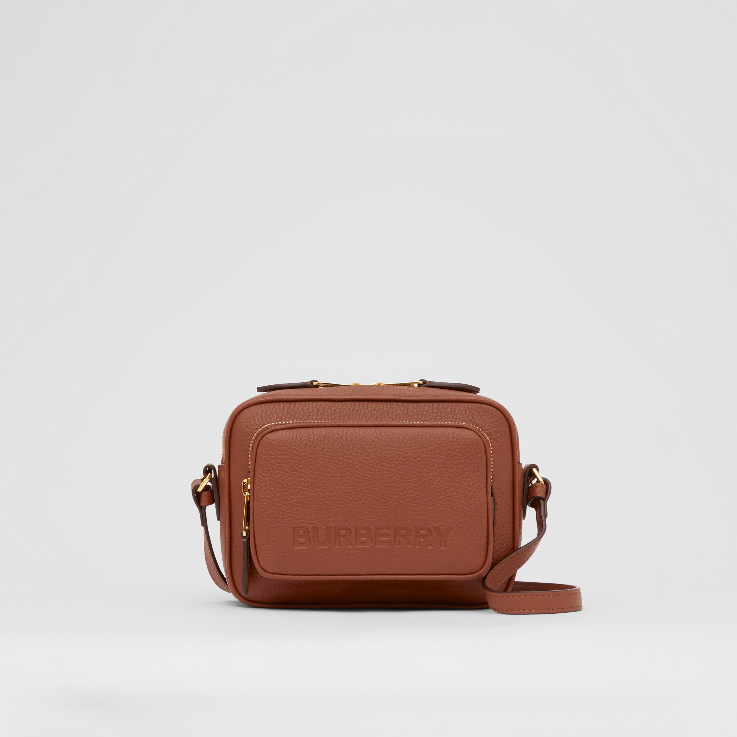 Logo Embossed Leather Crossbody Bag in Tan - Women | Burberry® Official - 1
