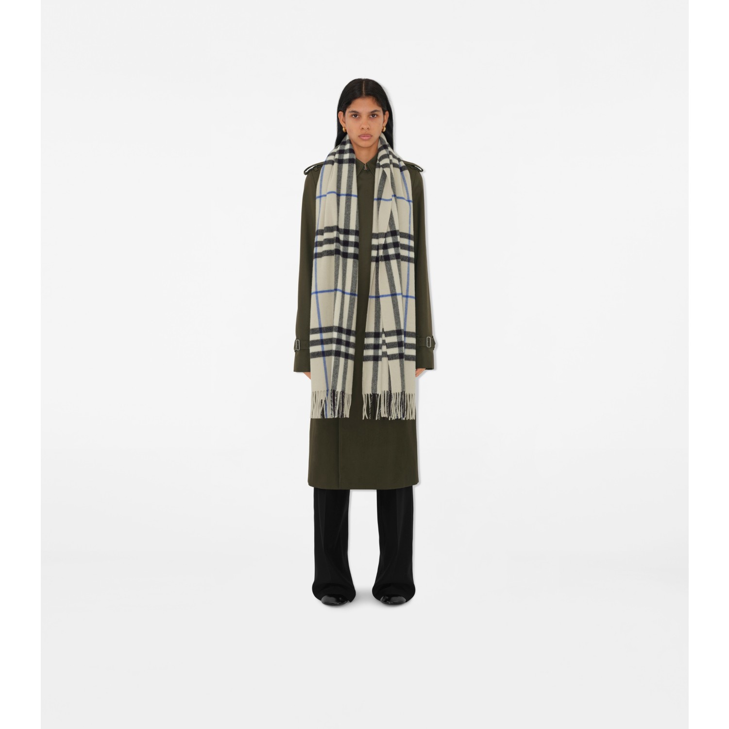 Wide Check Cashmere Scarf