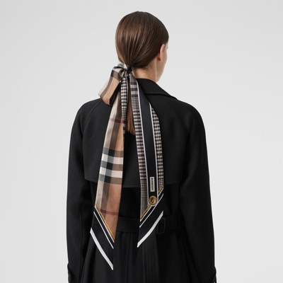 チェックプリント シルク スキニースカーフ (ブラック) | Burberry®公式サイト