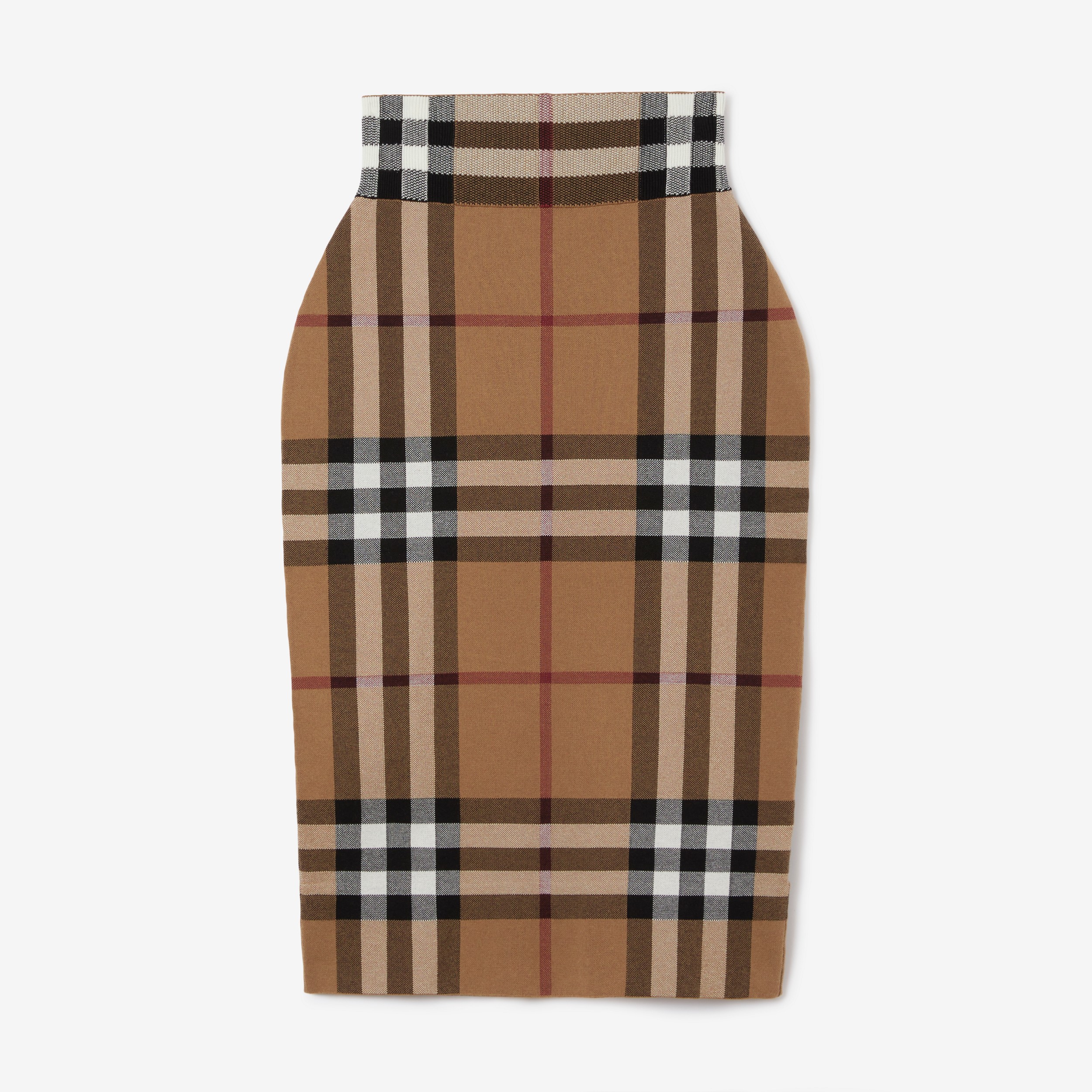 Check Cotton Silk Blend Jacquard Skirt in Birch Brown | Burberry® Official - 1