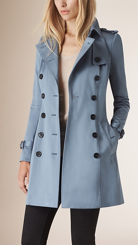 Stone blue Cotton Sateen Trench Coat - Image 2