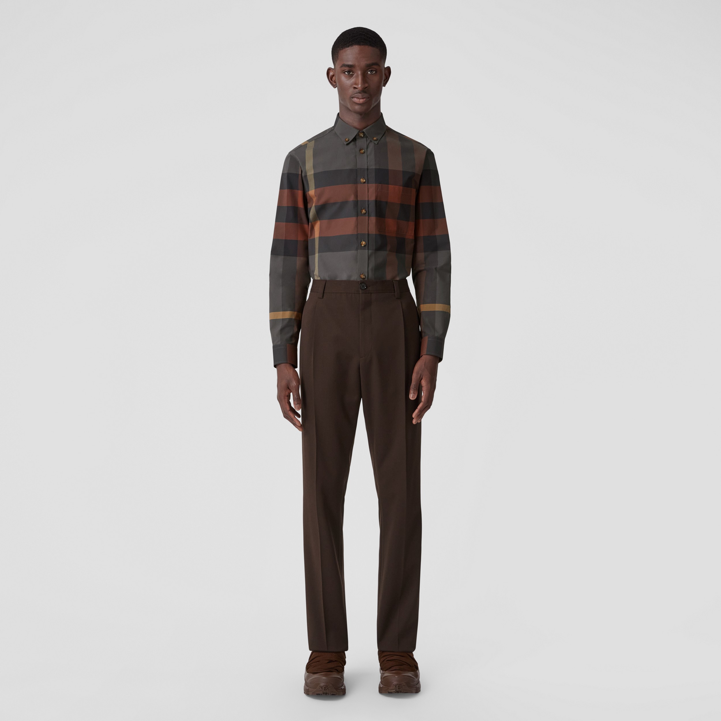 Camicia in popeline di cotone stretch con motivo tartan (Rosso Mattone) - Uomo | Sito ufficiale Burberry® - 1