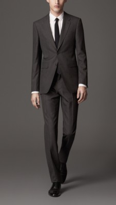 炭灰色 现代剪裁羊毛西装 - 图 1