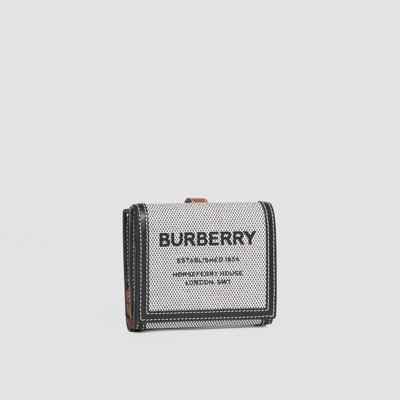 Horseferry 印花棉质帆布折叠式钱夹(黑色/ 棕褐色) - 女士| Burberry® 博柏利官网