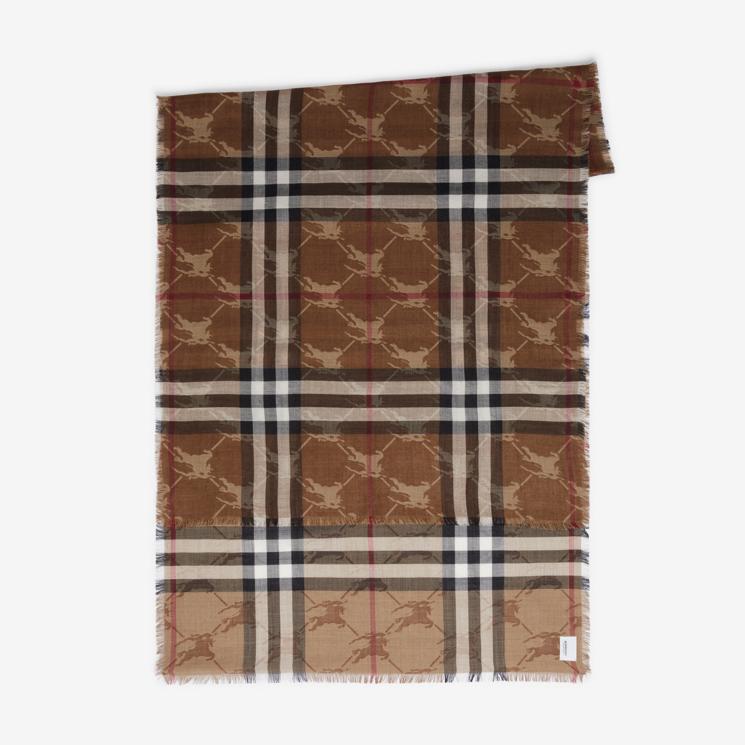 Check EKD Wool Silk Jacquard Reversible Scarf in Dark Birch Brown/archive Beige | Burberry® Official - 2