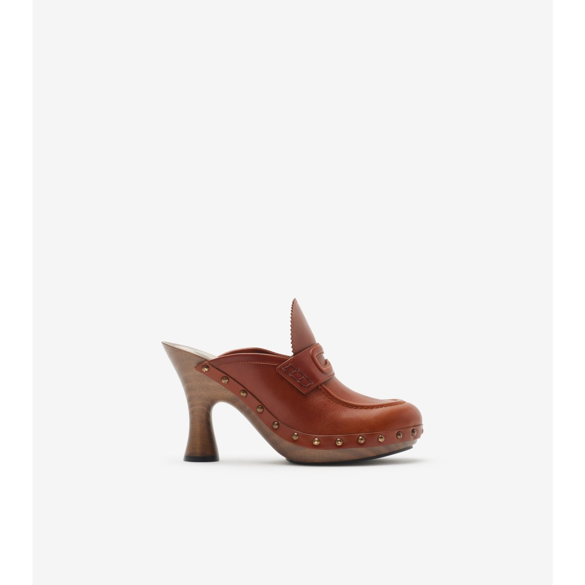 Burberry Leather Potter Clogs In Chestnut