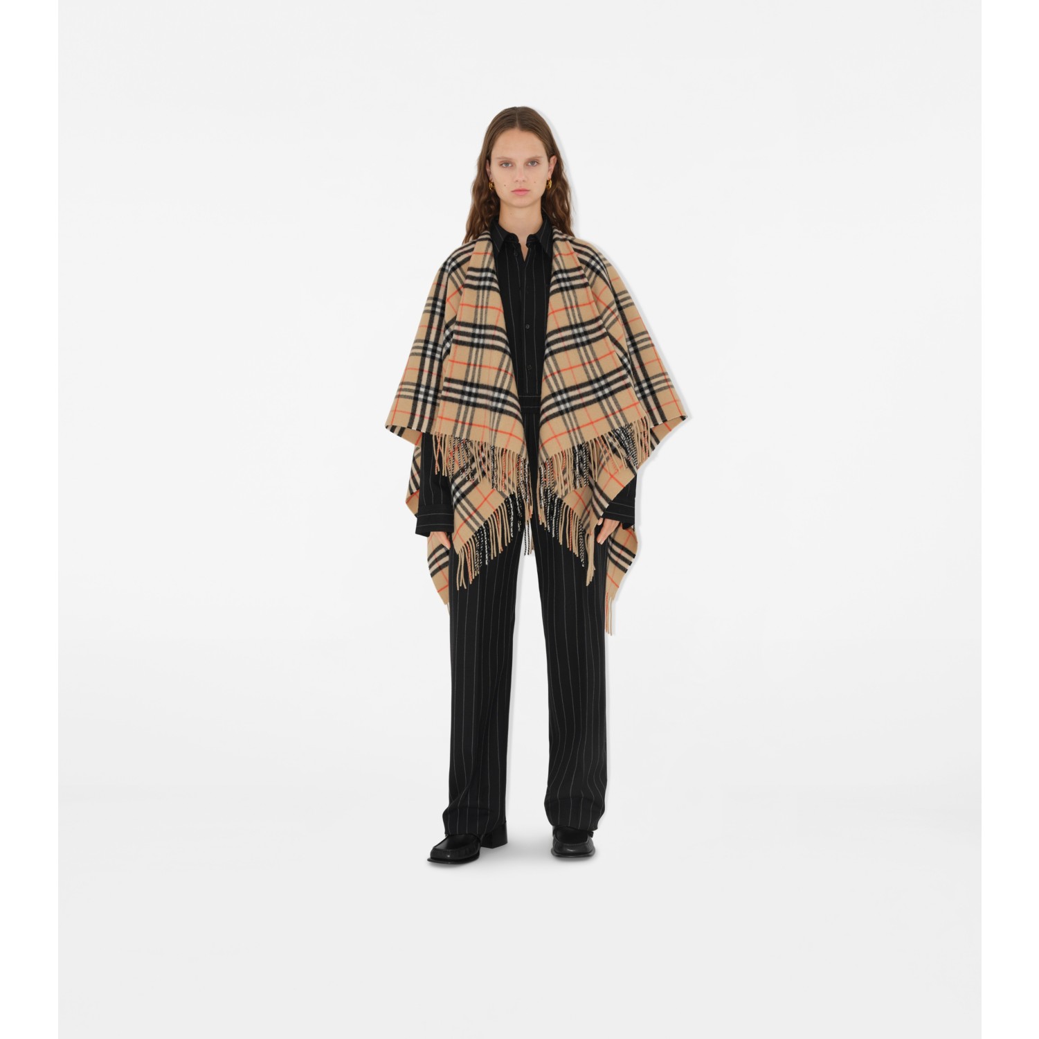 Check Wool Cashmere Cape