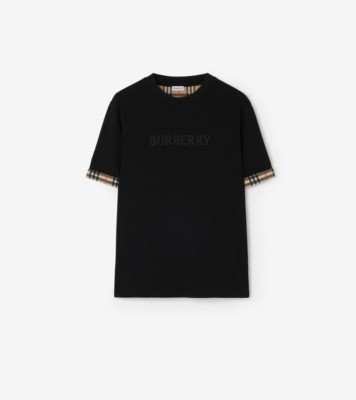 Check Trim Cotton T-shirt in Black - Men | Burberry® Official