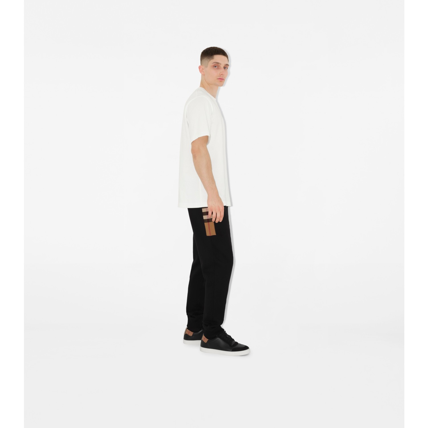 Check Panel Cotton Blend Jogging Pants