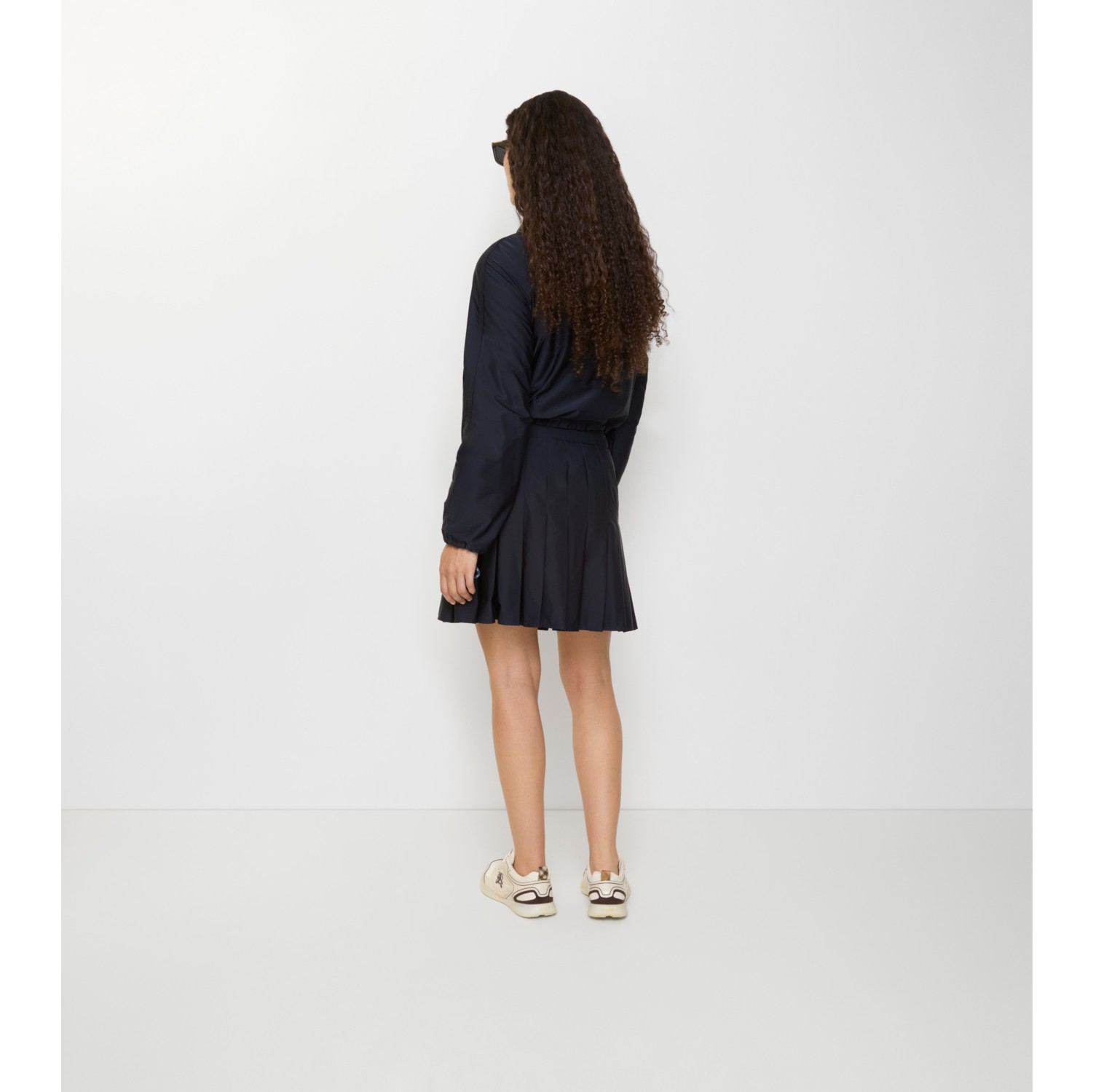 Pleated Stretch Nylon Mini Skirt