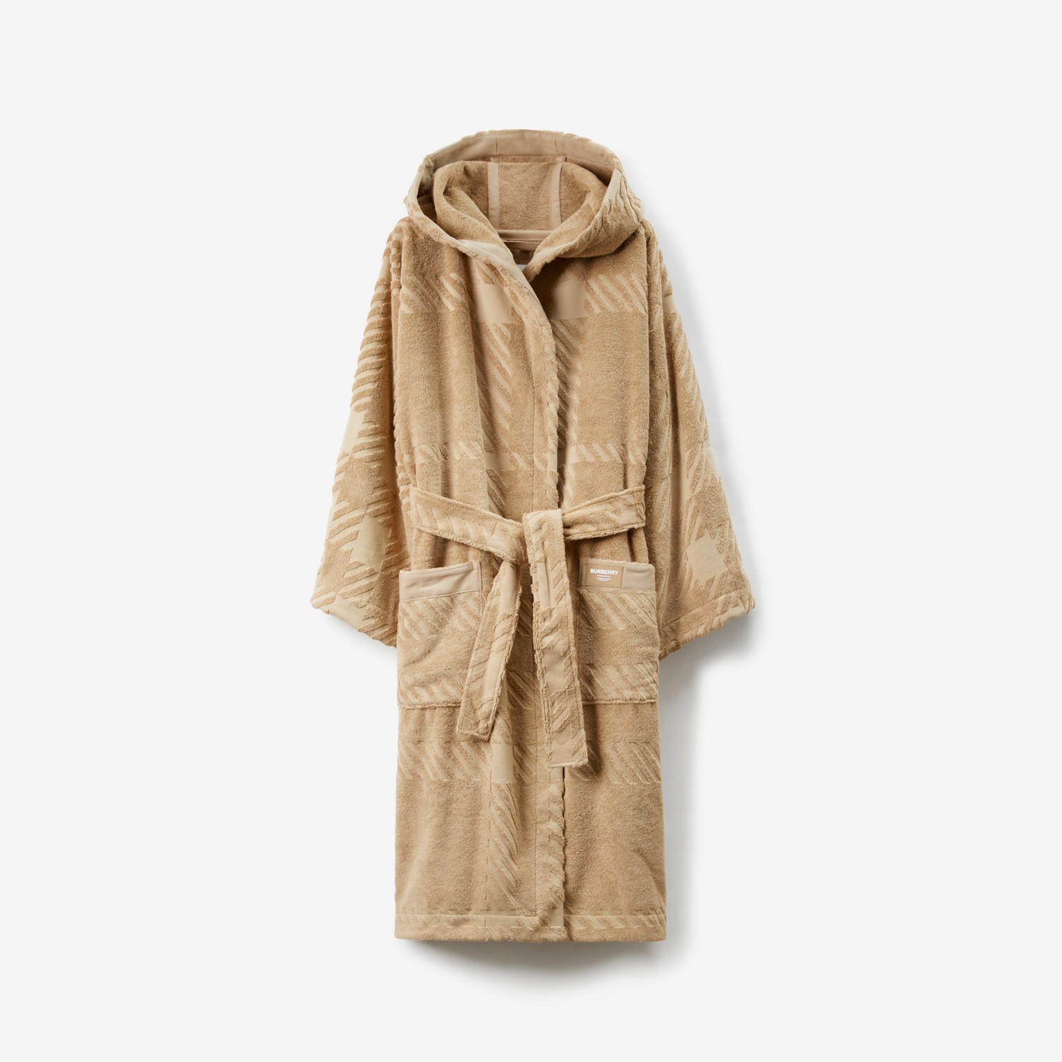 Check Cotton Jacquard Hooded Robe in Archive Beige | Burberry® Official