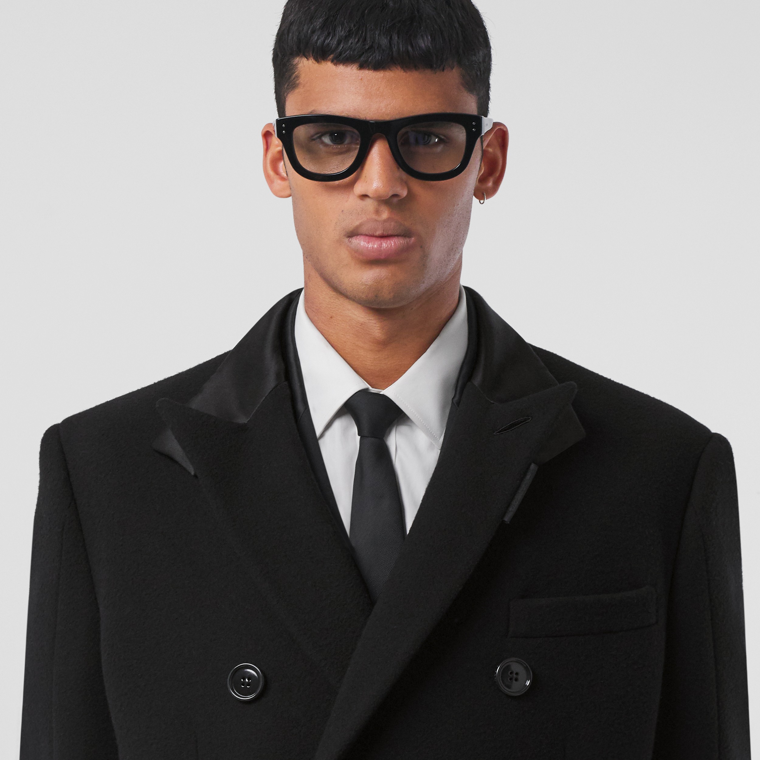 Silk Satin Collar Wool Coat in Black - Men | Burberry® Official - 2