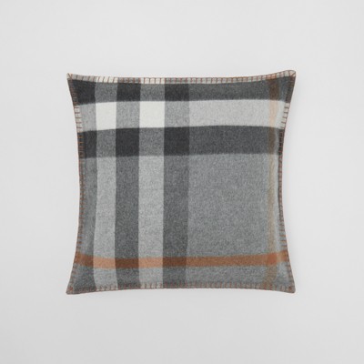 Burberry Exaggerated Check Cashmere Cushion Cover In Grey
