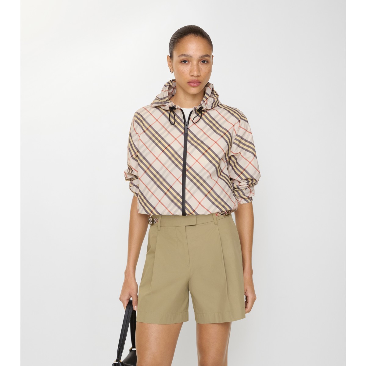  Check Trim Cotton Poplin Shorts