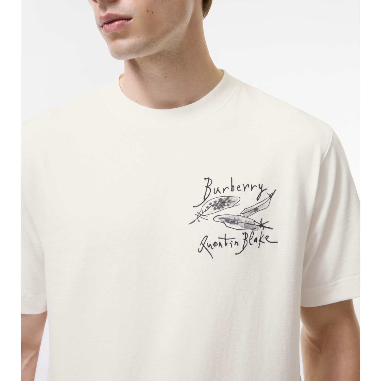 Feather Print Cotton T-shirt in Chalk white - Men | Burberry® Official