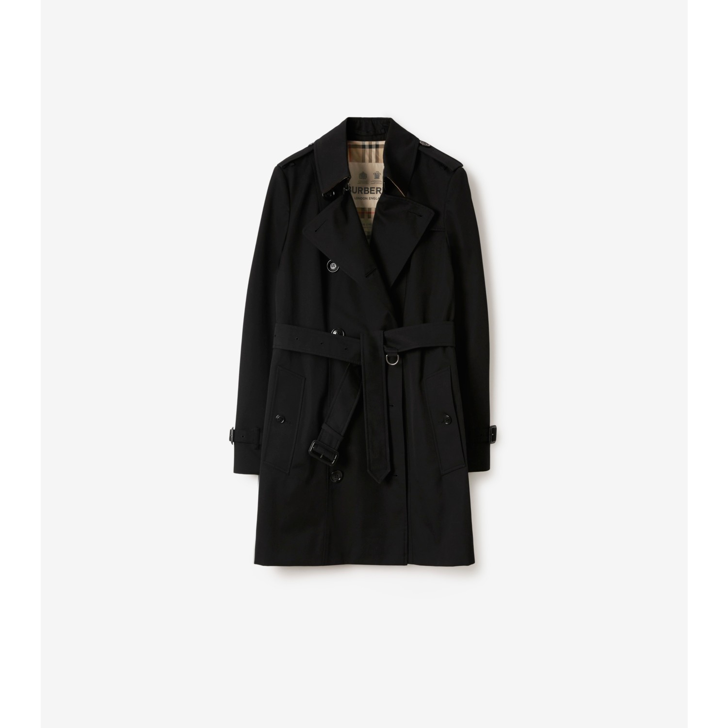 Short Chelsea Heritage Trench Coat in Black - Women, Cotton Gabardine ...