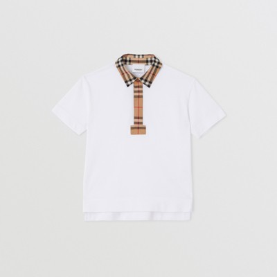 BURBERRY BURBERRY CHILDRENS VINTAGE CHECK TRIM COTTON PIQUÉ POLO SHIRT