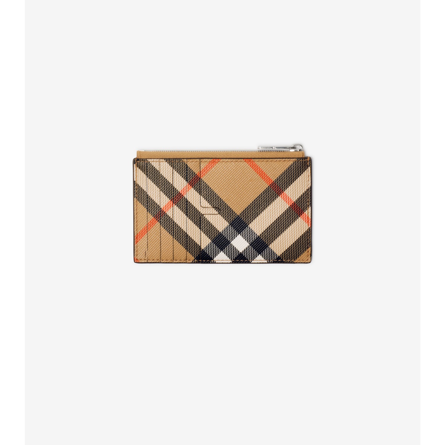 Check Zip Card Case in Sand Men Canvas Burberry Official