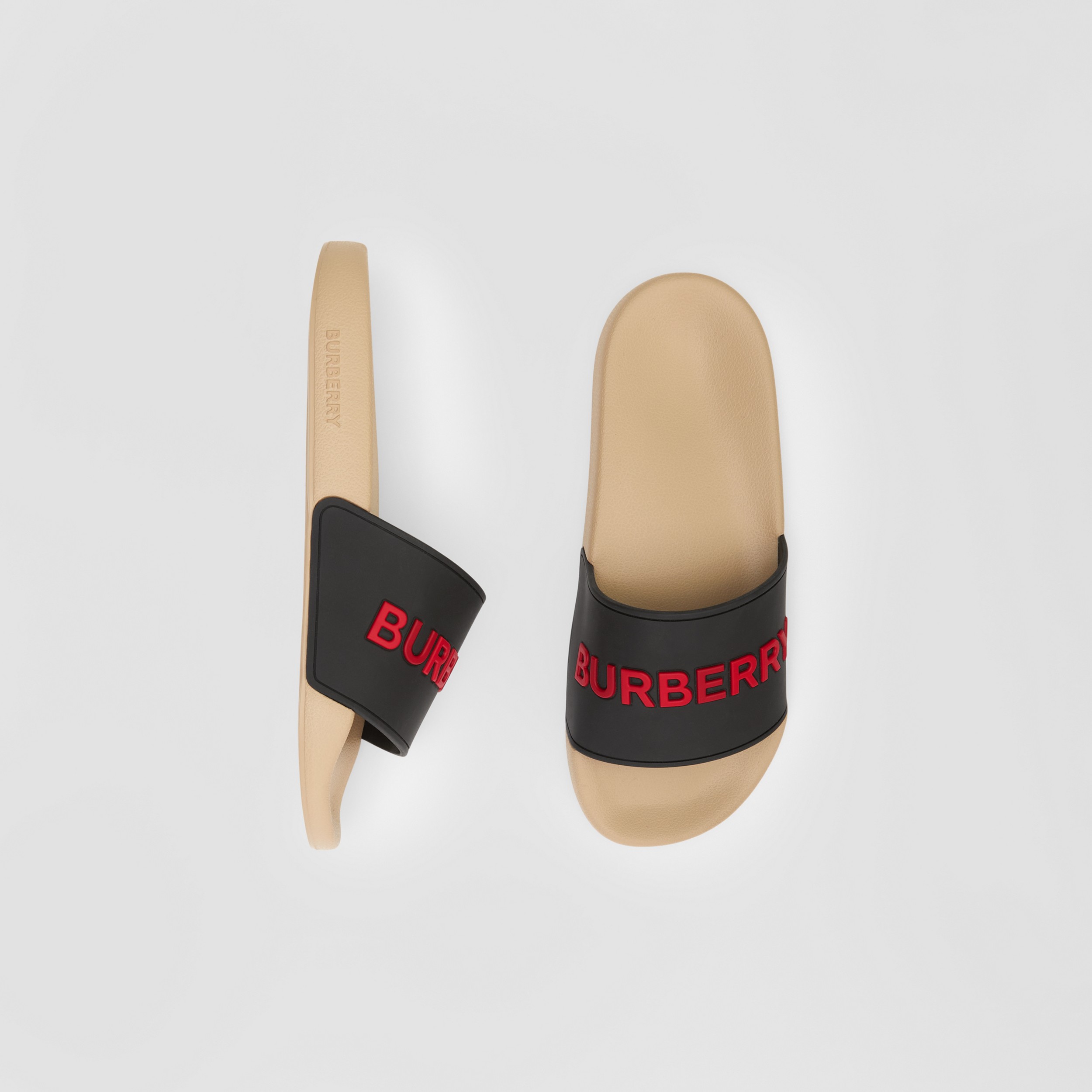 Sandalias tipo chancla de dos tonos con logotipo (Negro/rosa Beige Suave/rojo) - Mujer | Burberry® oficial - 1