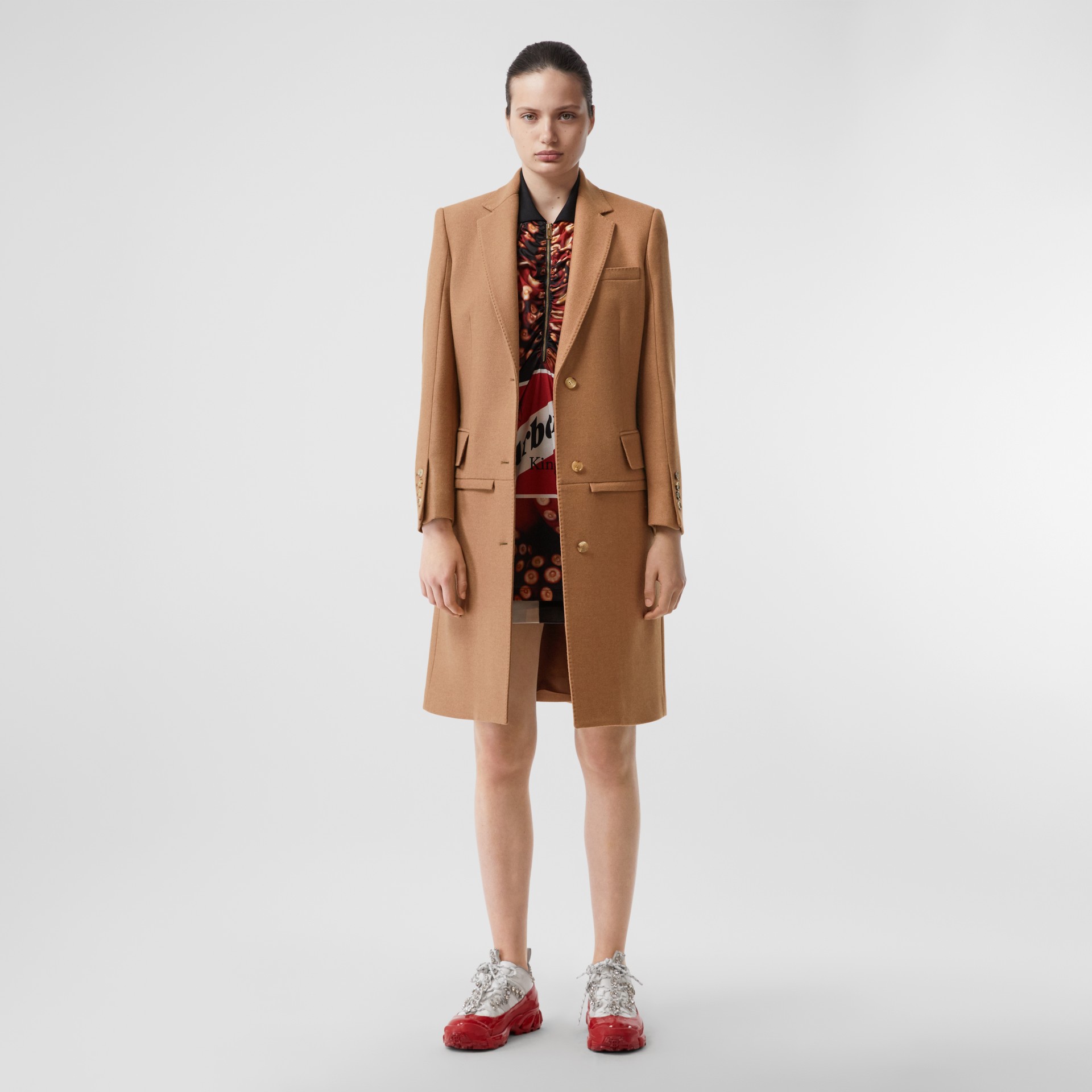 Camel Hair Tailored Coat With Detachable Gilet In Bronze Women