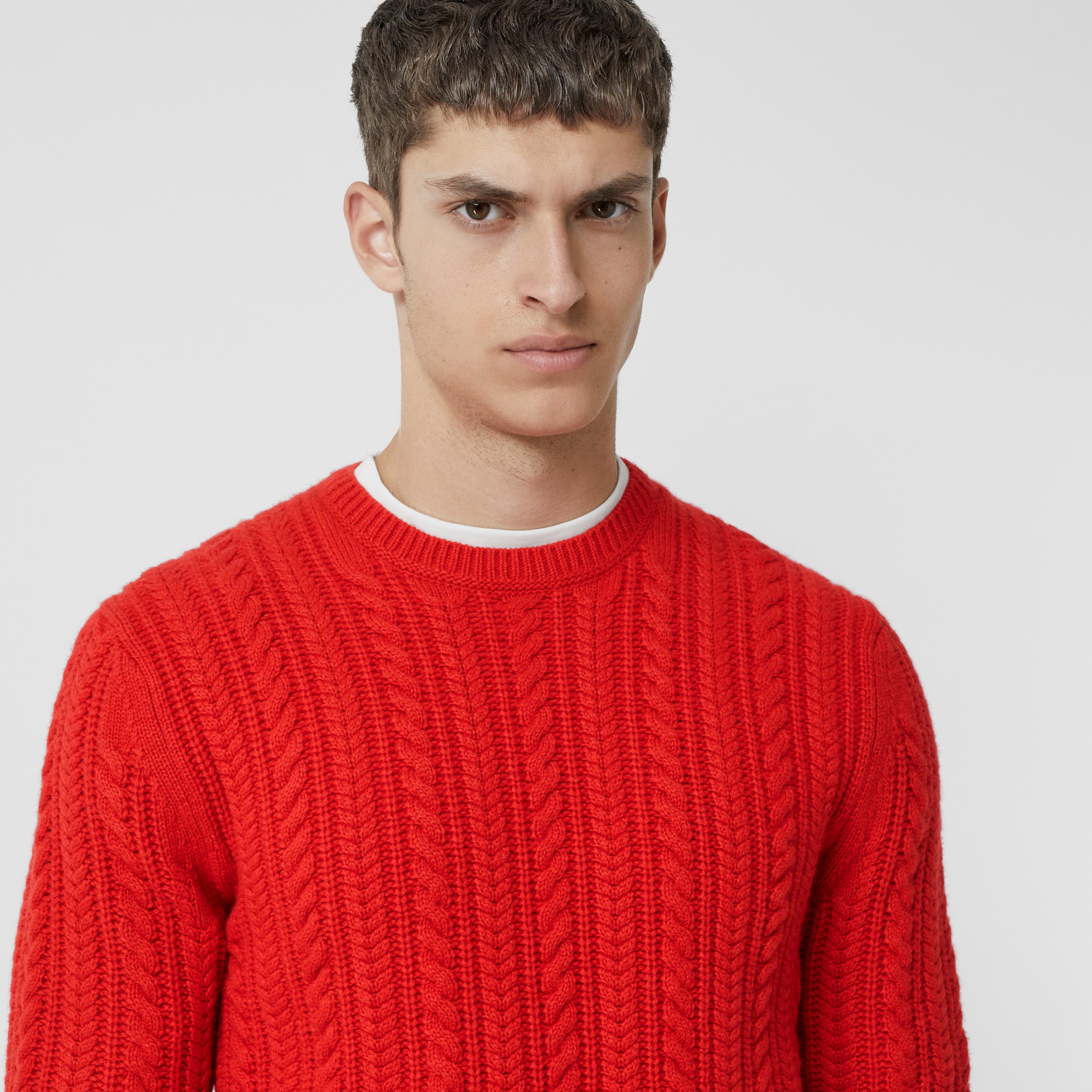 Cable Knit Cashmere Sweater in Bright Red - Men | Burberry United States