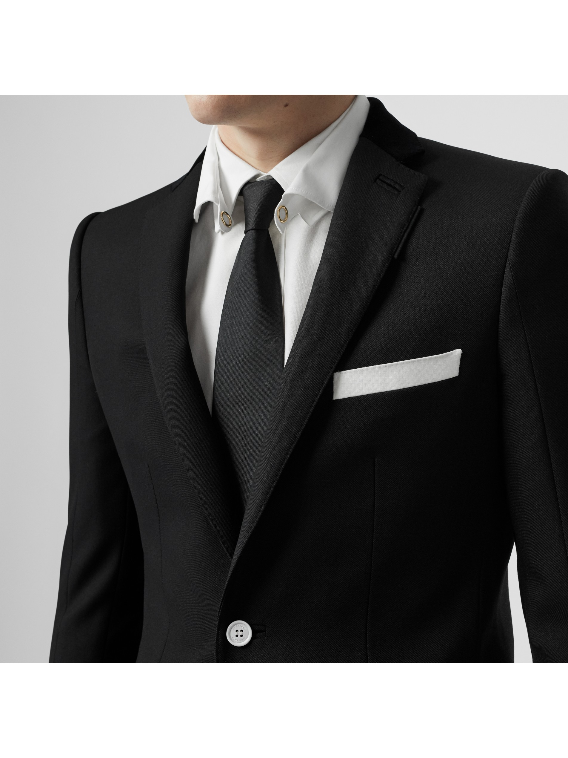 英伦剪裁丝绒衣领羊毛量裁外套 (黑色) - 男士 | burberry 博柏利