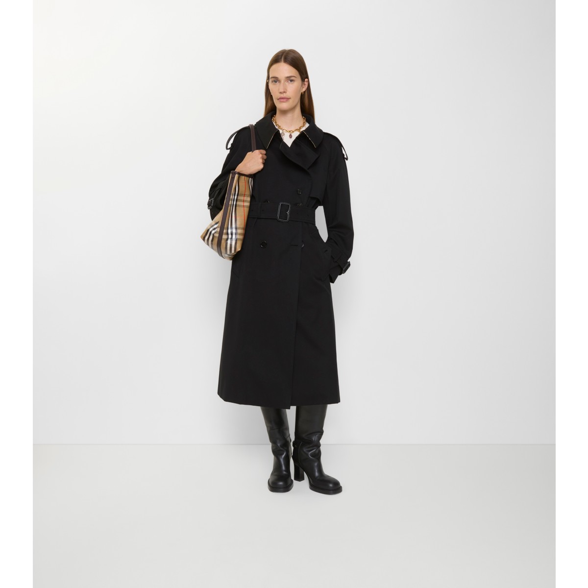  Check Long Gabardine Fitzrovia Trench Coat