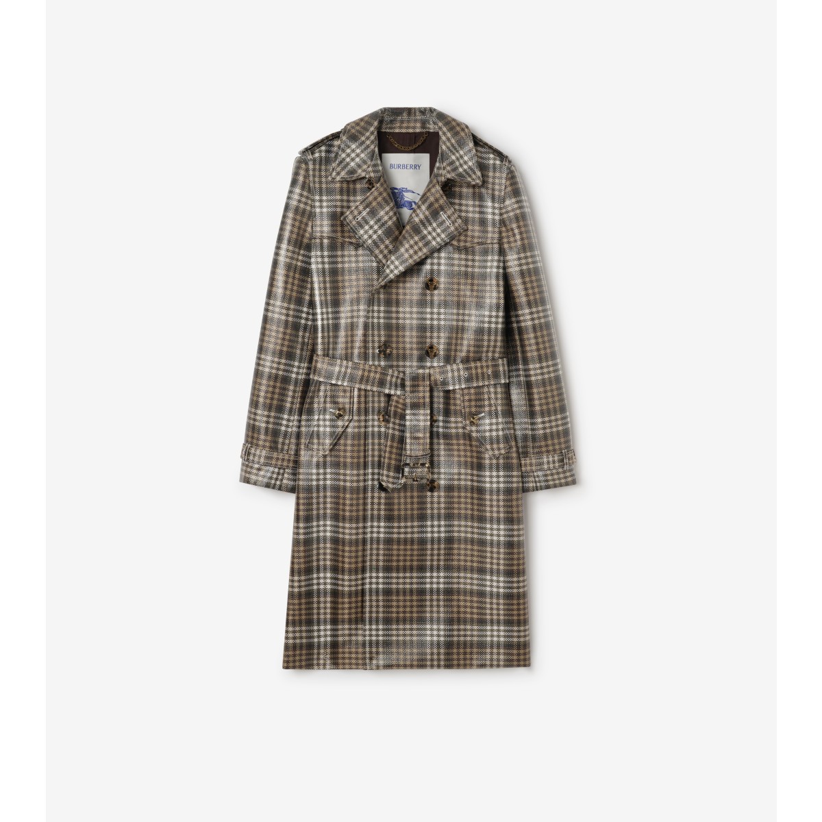  Check Long Coated Raffia-effect Foxfield Trench Coat