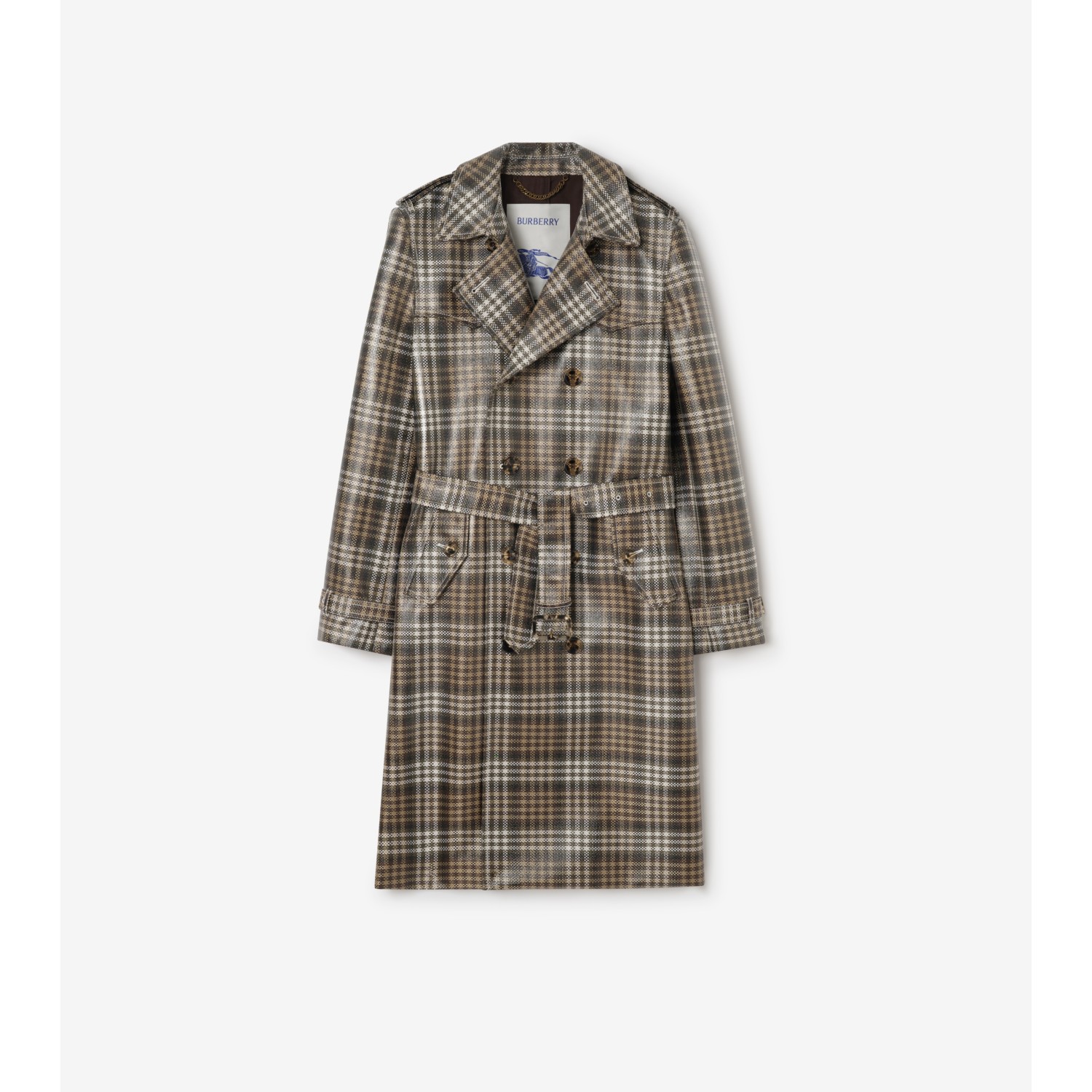 Long Check Coated Raffia-effect Foxfield Trench Coat