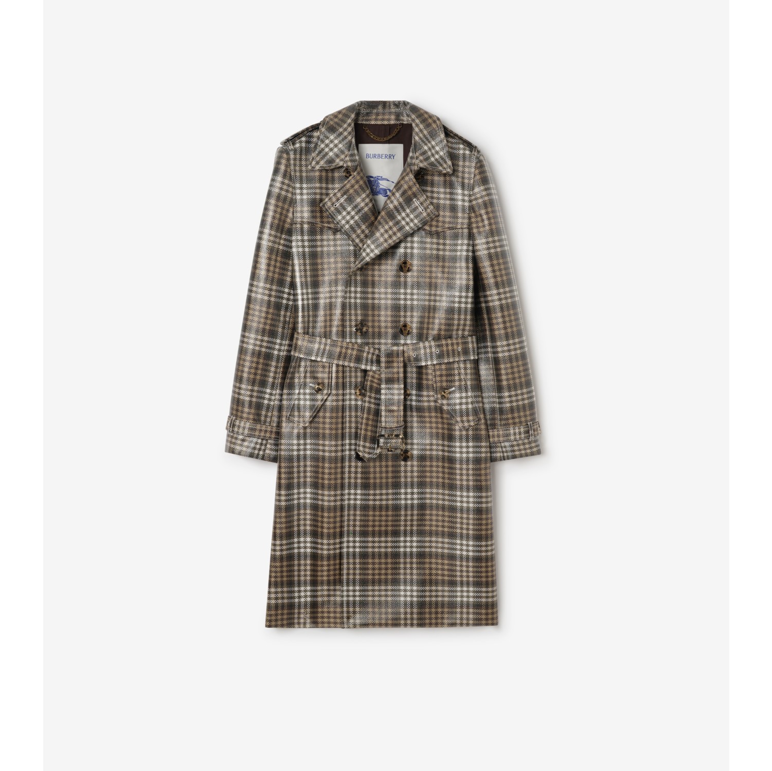 Long Check Coated Raffia-effect Foxfield Trench Coat