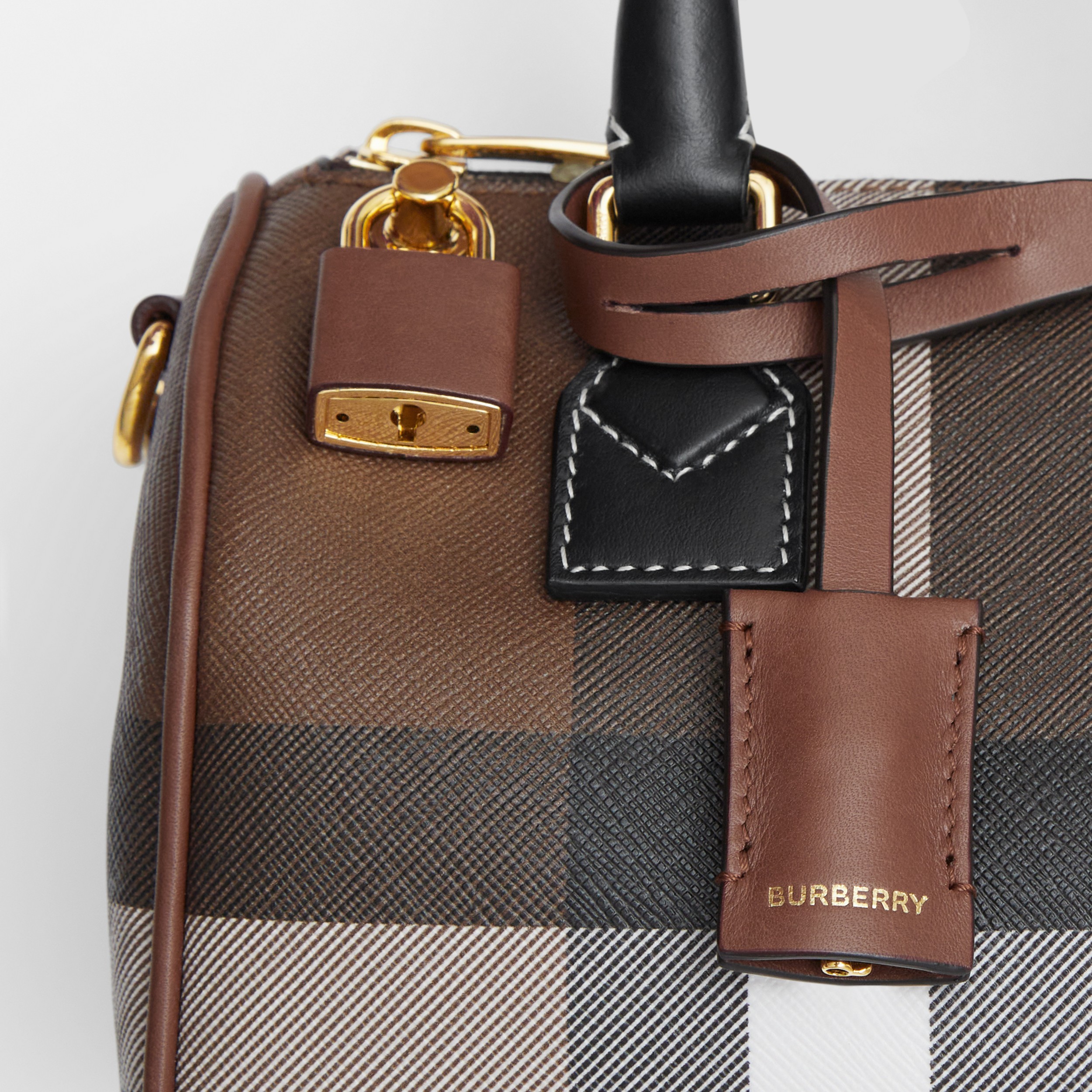 Mini Check and Leather Bowling Bag in Dark Birch Brown - Women | Burberry® Official - 2