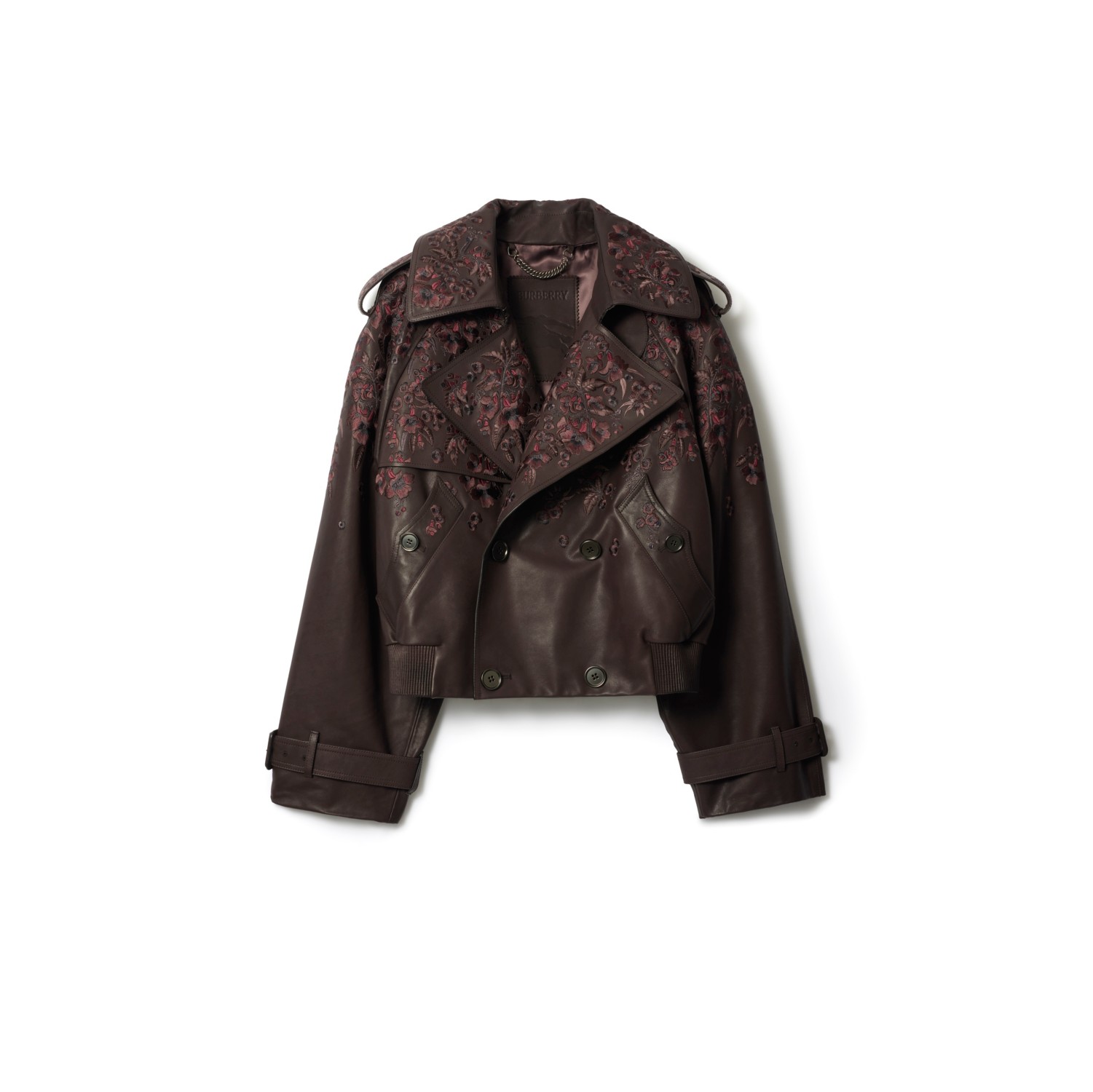 Cropped Floral Leather Trench Jacket in Berry purple - Men