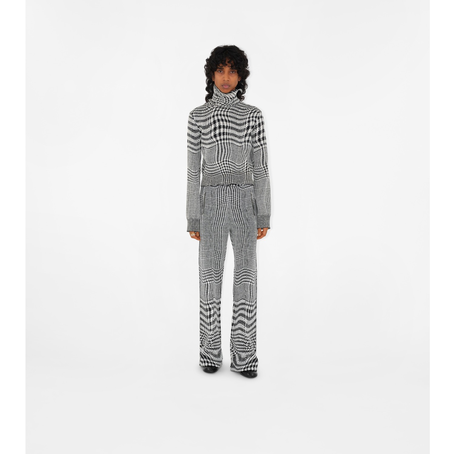 Warped Houndstooth Wool Blend Trousers