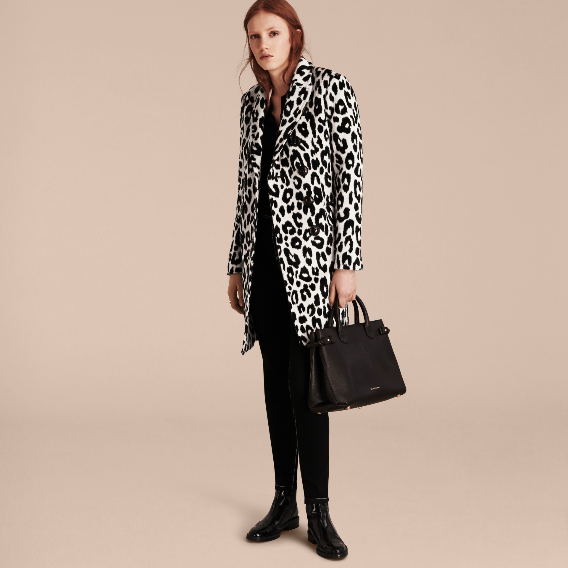 Leopard Jacquard Lama Wool Coat in Black/white - Women | Burberry United States