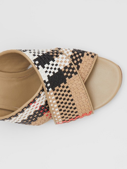 BURBERRY Latticed Leather Block-heel Sandals