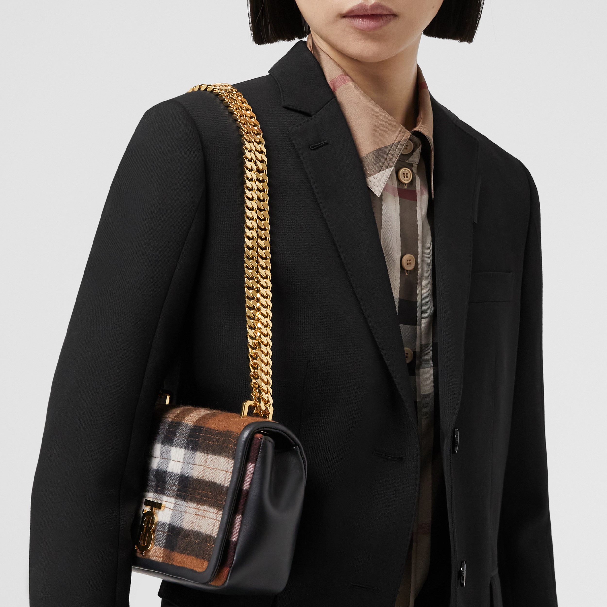 Small Quilted Check Cashmere Lola Bag in Black | Burberry® Official - 4
