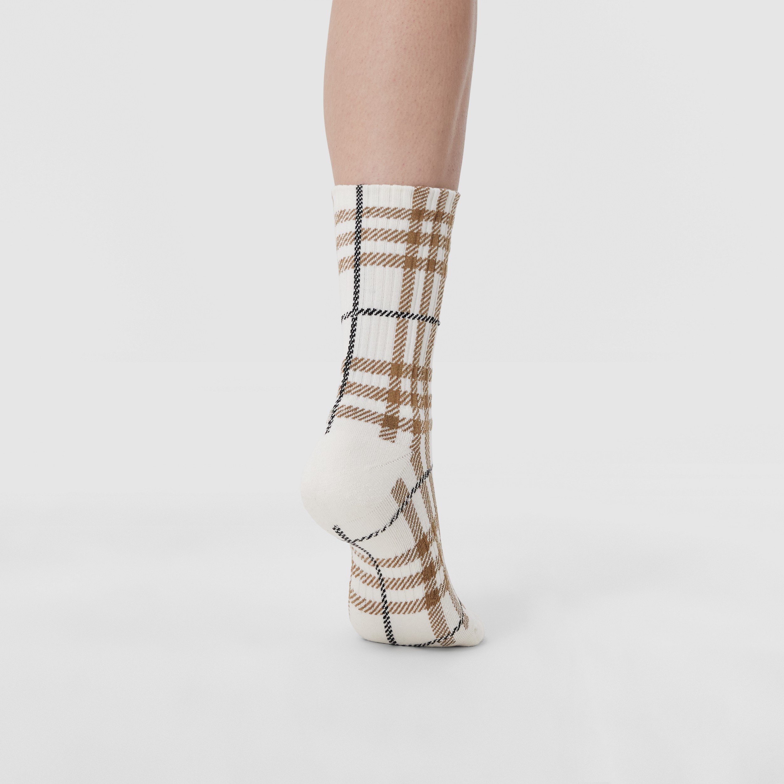 Check Technical Stretch Cotton Jacquard Socks in Frosted Vanilla | Burberry® Official - 3