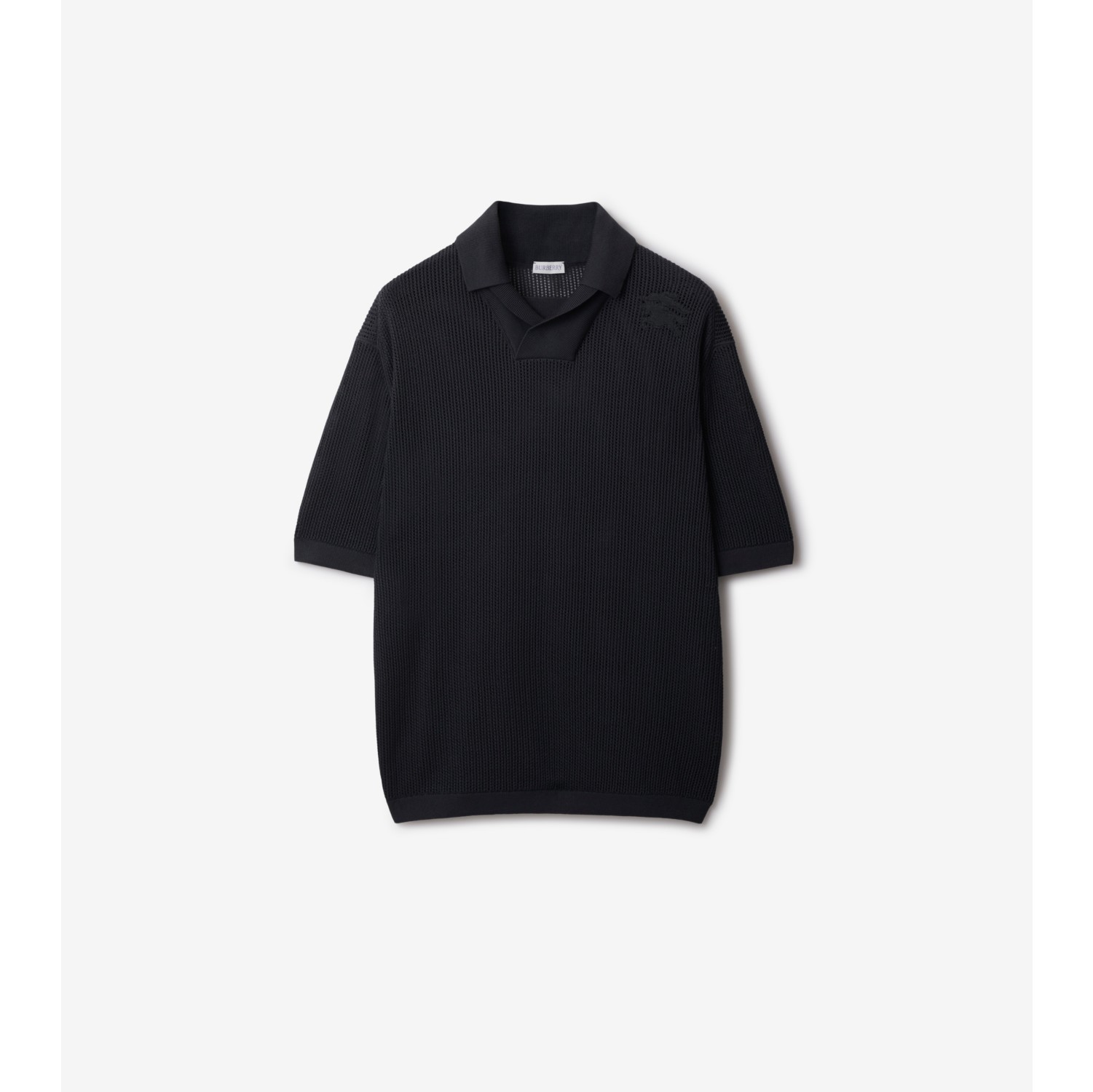 Relaxed Fit Pleated Polo Shirt - Black - Men