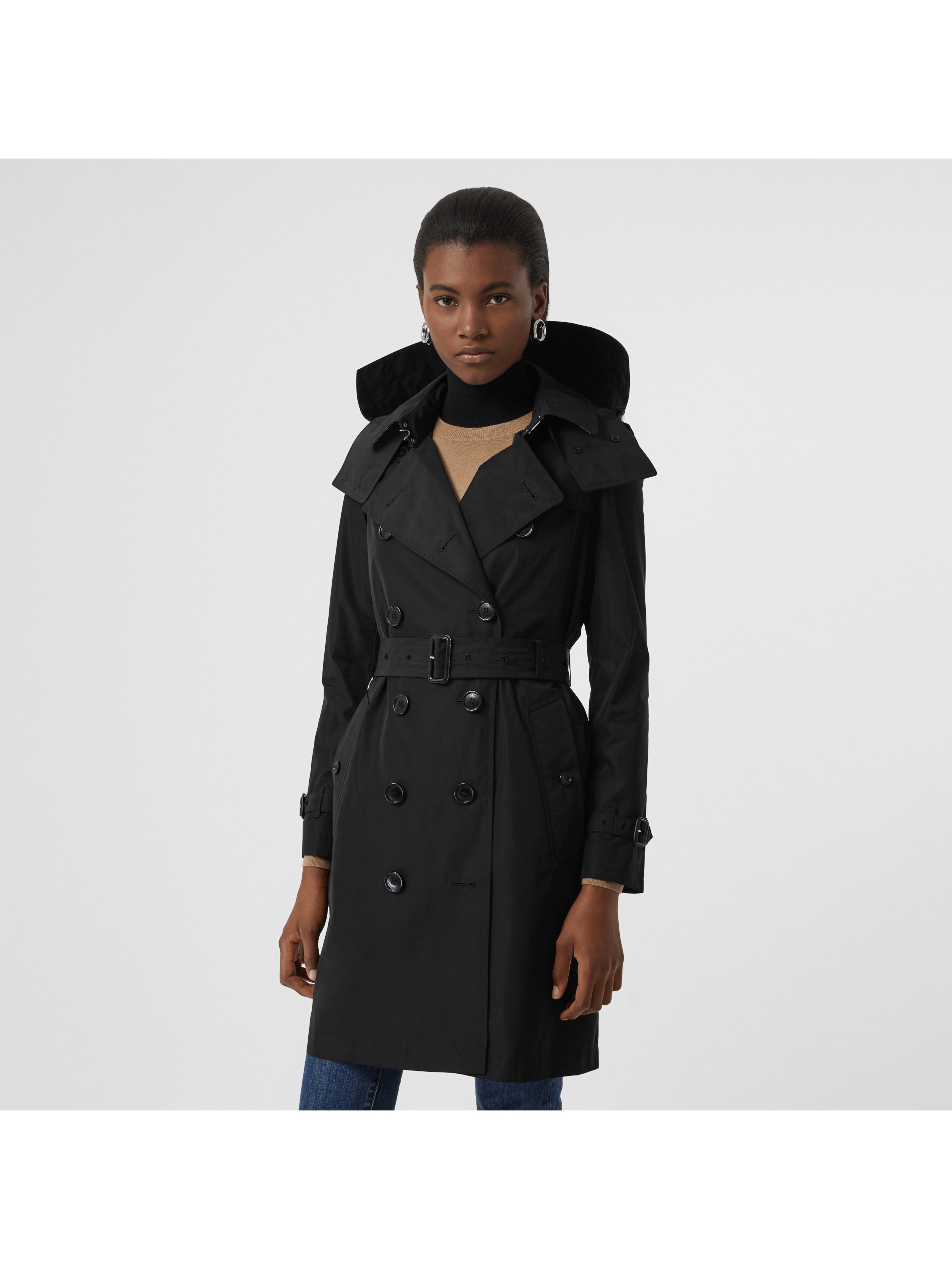 黑色 可拆式连帽塔夫绸 trench 风衣 产品图片01