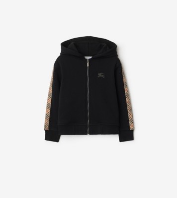 Check Trim Cotton Zip Hoodie in Black | Burberry® Official