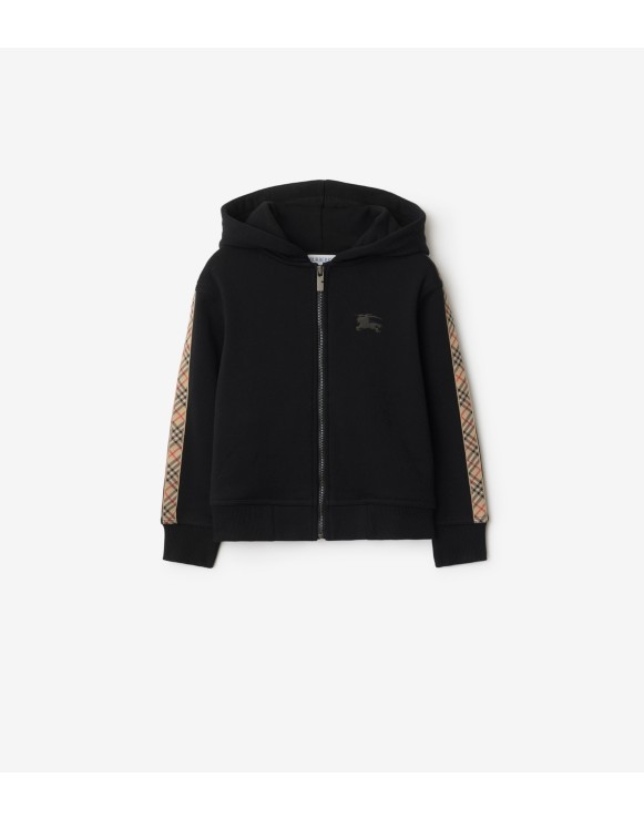 Check Trim Cotton Zip Hoodie