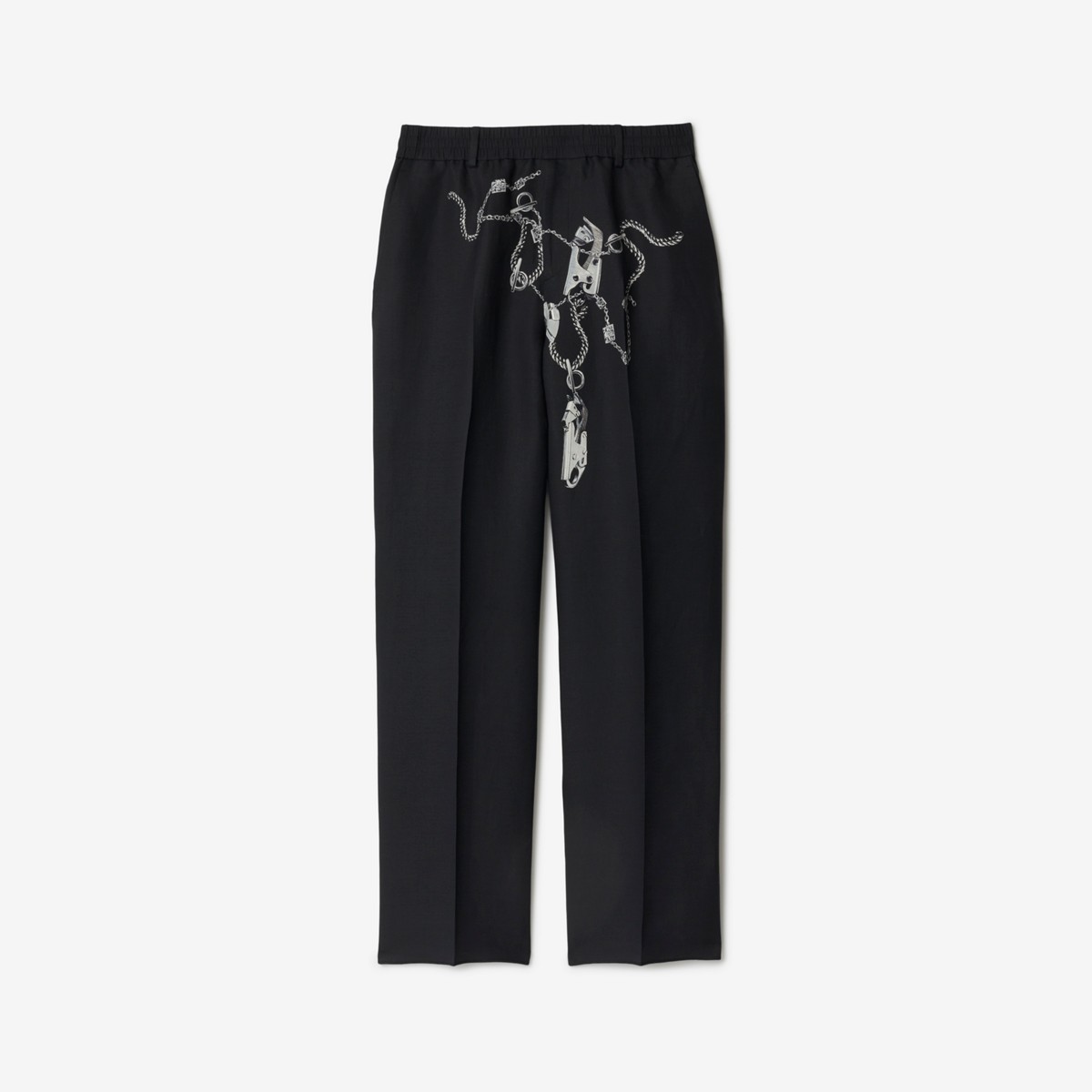 Shop Burberry Knight Hardware Canvas Trousers In Silver/black