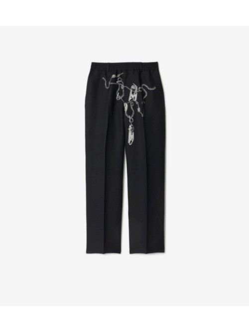 Shop Burberry Knight Hardware Canvas Trousers In Silver/black
